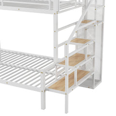 Bellemave® Twin over Full Metal Bunk Bed with Storage Staircase and Open Wardrobe - Bellemave
