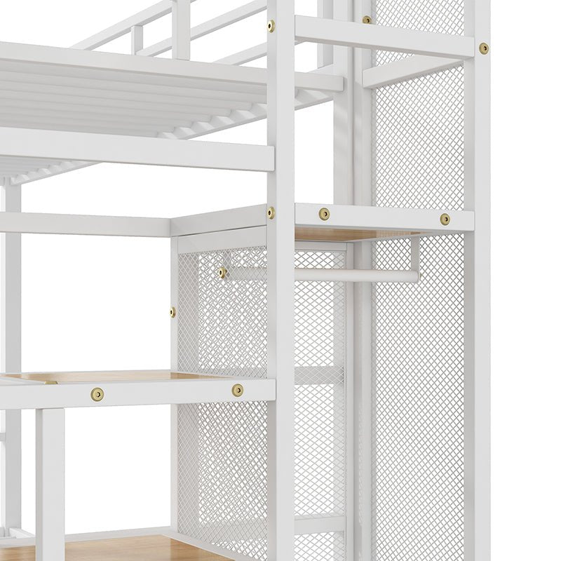 Bellemave® Twin over Full Metal Bunk Bed with Storage Staircase and Open Wardrobe - Bellemave