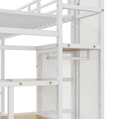 Bellemave® Twin over Full Metal Bunk Bed with Storage Staircase and Open Wardrobe - Bellemave