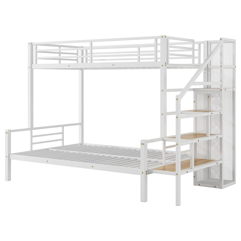 Bellemave® Twin over Full Metal Bunk Bed with Storage Staircase and Open Wardrobe - Bellemave