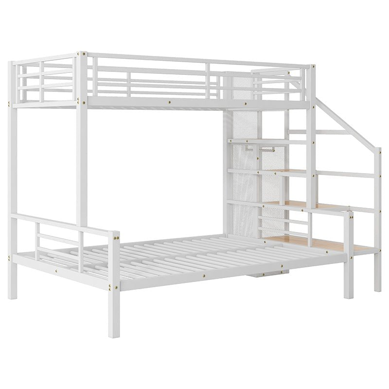 Bellemave® Twin over Full Metal Bunk Bed with Storage Staircase and Open Wardrobe - Bellemave