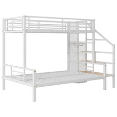 Bellemave® Twin over Full Metal Bunk Bed with Storage Staircase and Open Wardrobe - Bellemave