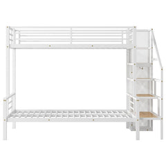 Bellemave® Twin over Full Metal Bunk Bed with Storage Staircase and Open Wardrobe - Bellemave