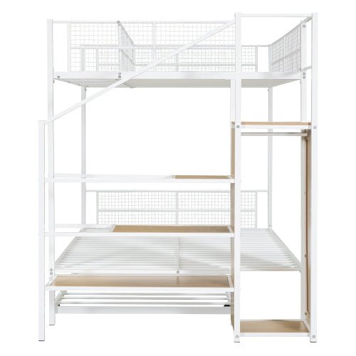 Bellemave® Twin Over Full Metal Bunk Bed with Trundle and Lateral Storage Ladder and Wardrobe - Bellemave