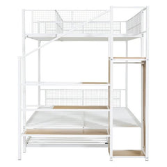 Bellemave® Twin Over Full Metal Bunk Bed with Trundle and Lateral Storage Ladder and Wardrobe - Bellemave
