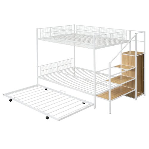 Bellemave® Twin Over Full Metal Bunk Bed with Trundle and Lateral Storage Ladder and Wardrobe - Bellemave