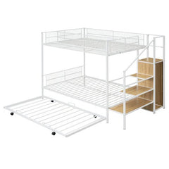 Bellemave® Twin Over Full Metal Bunk Bed with Trundle and Lateral Storage Ladder and Wardrobe - Bellemave