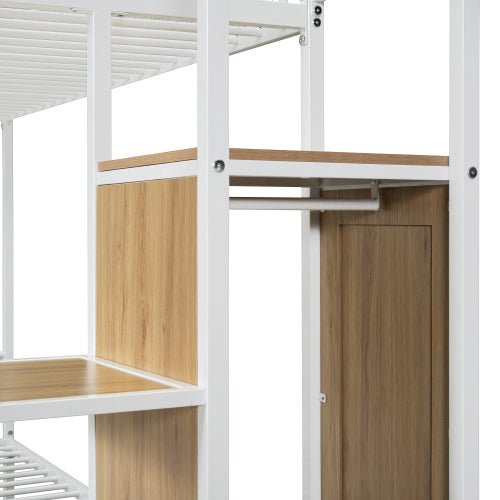 Bellemave® Twin Over Full Metal Bunk Bed with Trundle and Lateral Storage Ladder and Wardrobe - Bellemave