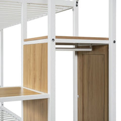 Bellemave® Twin Over Full Metal Bunk Bed with Trundle and Lateral Storage Ladder and Wardrobe - Bellemave