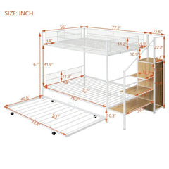 Bellemave® Twin Over Full Metal Bunk Bed with Trundle and Lateral Storage Ladder and Wardrobe - Bellemave