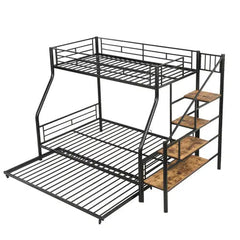 Bellemave® Twin Over Full Metal Bunk Bed with Trundle and Storage Staircase - Bellemave