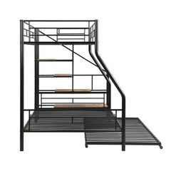 Bellemave® Twin Over Full Metal Bunk Bed with Trundle and Storage Staircase - Bellemave