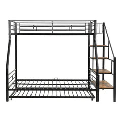 Bellemave® Twin Over Full Metal Bunk Bed with Trundle and Storage Staircase - Bellemave