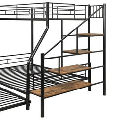 Bellemave® Twin Over Full Metal Bunk Bed with Trundle and Storage Staircase - Bellemave