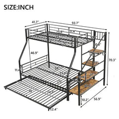 Bellemave® Twin Over Full Metal Bunk Bed with Trundle and Storage Staircase - Bellemave