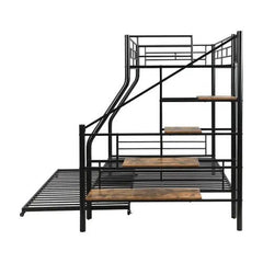 Bellemave® Twin Over Full Metal Bunk Bed with Trundle and Storage Staircase - Bellemave
