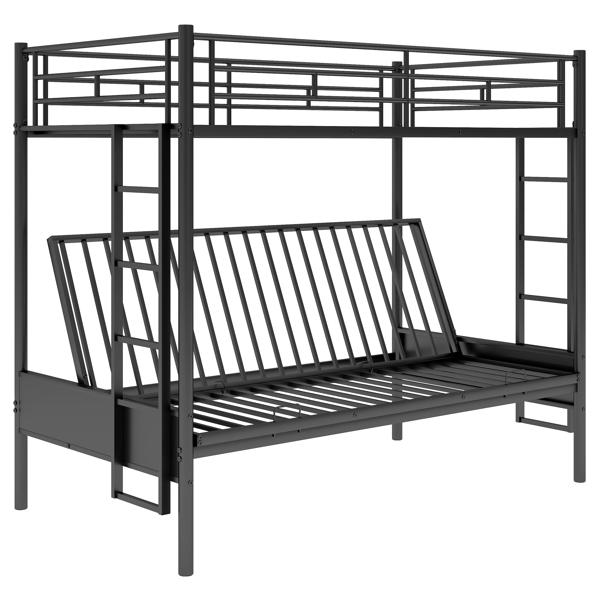 Bellemave Twin Over Full Metal Bunk Bed with Two Side Ladders & Guardrail, Bottom Full Size Bunk Bed Can be Converted into Futon/Seat(Black) - Bellemave