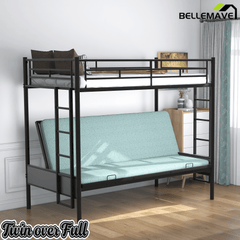 Bellemave Twin Over Full Metal Bunk Bed with Two Side Ladders & Guardrail, Bottom Full Size Bunk Bed Can be Converted into Futon/Seat(Black) - Bellemave