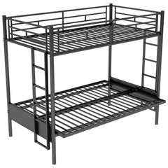 Bellemave Twin Over Full Metal Bunk Bed with Two Side Ladders & Guardrail, Bottom Full Size Bunk Bed Can be Converted into Futon/Seat(Black) - Bellemave