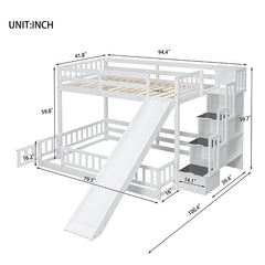 Bellemave® Twin Over Full Pine Solid Wooden Bunk Bed with Slide, Storage Staircase and Safety Guardrails - Bellemave