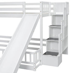 Bellemave® Twin Over Full Pine Solid Wooden Bunk Bed with Slide, Storage Staircase and Safety Guardrails - Bellemave