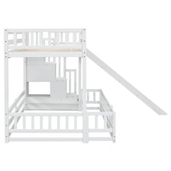 Bellemave® Twin Over Full Pine Solid Wooden Bunk Bed with Slide, Storage Staircase and Safety Guardrails - Bellemave