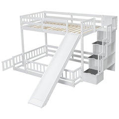 Bellemave® Twin Over Full Pine Solid Wooden Bunk Bed with Slide, Storage Staircase and Safety Guardrails - Bellemave