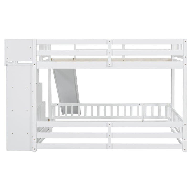 Bellemave® Twin Over Full Pine Solid Wooden Bunk Bed with Slide, Storage Staircase and Safety Guardrails - Bellemave