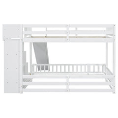 Bellemave® Twin Over Full Pine Solid Wooden Bunk Bed with Slide, Storage Staircase and Safety Guardrails - Bellemave