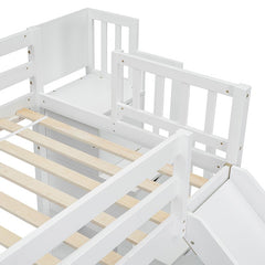 Bellemave® Twin Over Full Pine Solid Wooden Bunk Bed with Slide, Storage Staircase and Safety Guardrails - Bellemave
