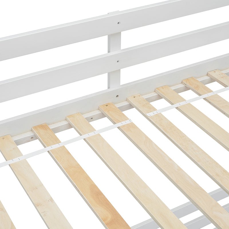 Bellemave® Twin Over Full Pine Solid Wooden Bunk Bed with Slide, Storage Staircase and Safety Guardrails - Bellemave