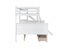 Bellemave® Twin over Full Rubber Wood Bunk Bed with 2 Drawers, Slide, Shelves, Ladder - Bellemave