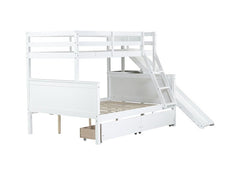 Bellemave® Twin over Full Rubber Wood Bunk Bed with 2 Drawers, Slide, Shelves, Ladder - Bellemave