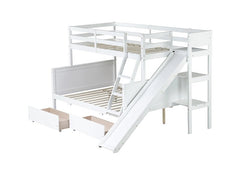 Bellemave® Twin over Full Rubber Wood Bunk Bed with 2 Drawers, Slide, Shelves, Ladder - Bellemave