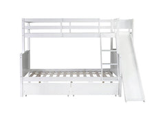 Bellemave® Twin over Full Rubber Wood Bunk Bed with 2 Drawers, Slide, Shelves, Ladder - Bellemave