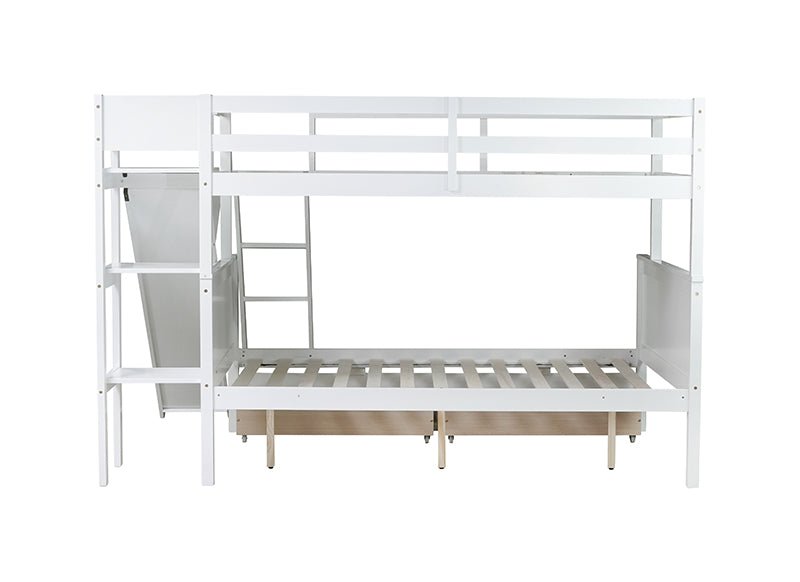 Bellemave® Twin over Full Rubber Wood Bunk Bed with 2 Drawers, Slide, Shelves, Ladder - Bellemave