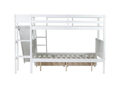 Bellemave® Twin over Full Rubber Wood Bunk Bed with 2 Drawers, Slide, Shelves, Ladder - Bellemave