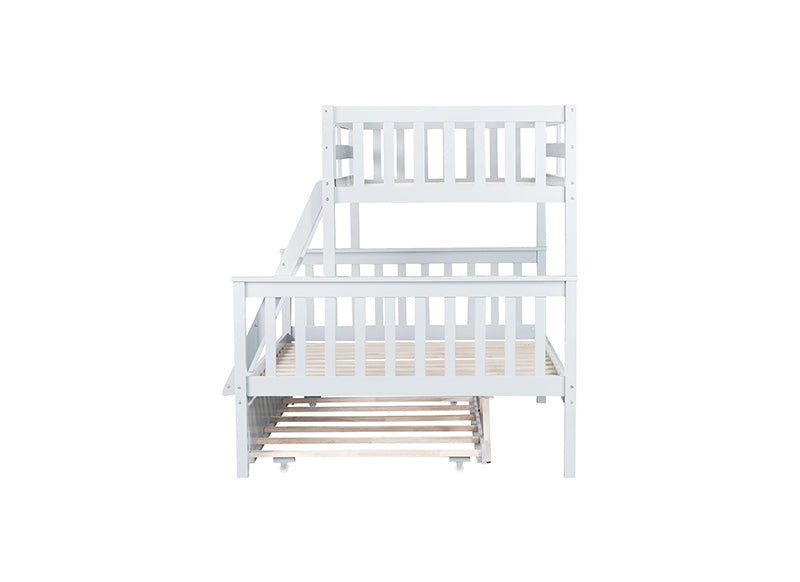 Bellemave® Twin Over Full Rubber Wood Bunk Bed with Twin Size Trundle Bed, Convertible Ladder and Guardrail(Convertible) - Bellemave
