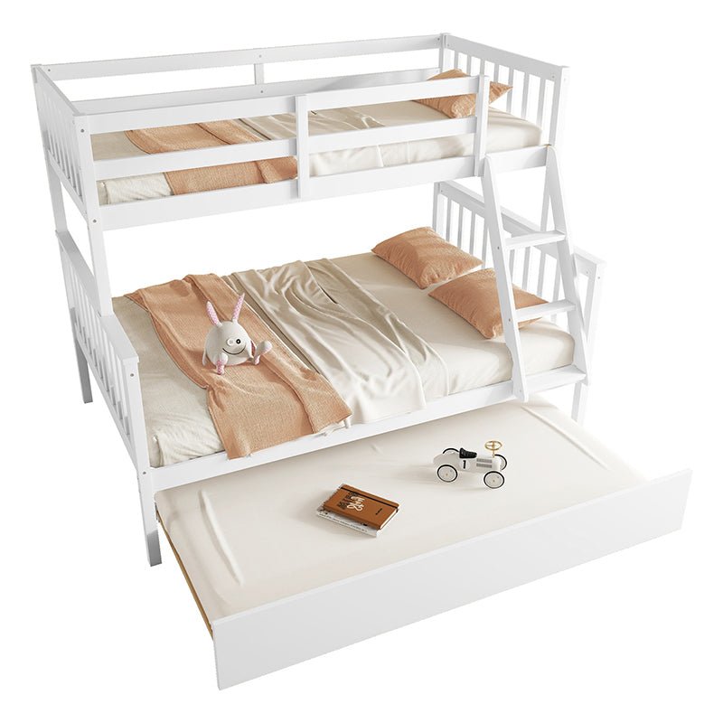 Bellemave® Twin Over Full Rubber Wood Bunk Bed with Twin Size Trundle Bed, Convertible Ladder and Guardrail(Convertible) - Bellemave