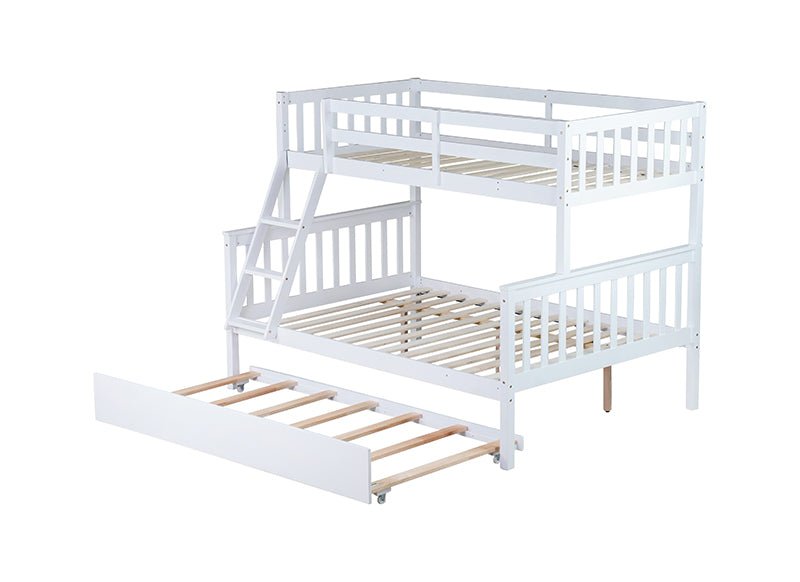 Bellemave® Twin Over Full Rubber Wood Bunk Bed with Twin Size Trundle Bed, Convertible Ladder and Guardrail(Convertible) - Bellemave