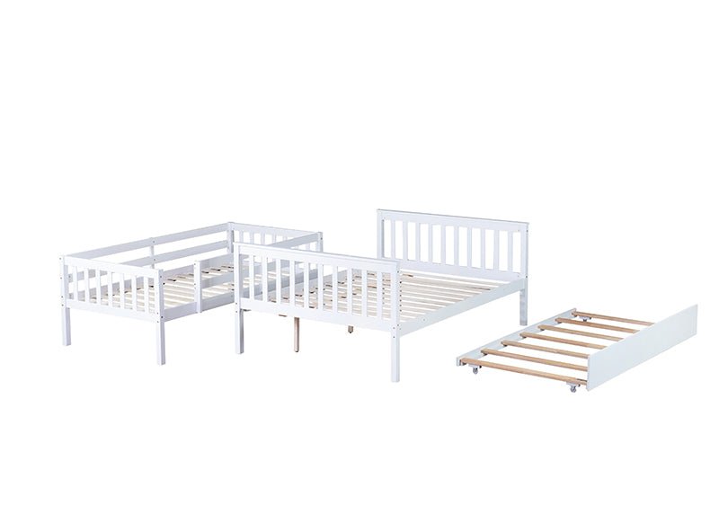 Bellemave® Twin Over Full Rubber Wood Bunk Bed with Twin Size Trundle Bed, Convertible Ladder and Guardrail(Convertible) - Bellemave