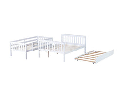 Bellemave® Twin Over Full Rubber Wood Bunk Bed with Twin Size Trundle Bed, Convertible Ladder and Guardrail(Convertible) - Bellemave