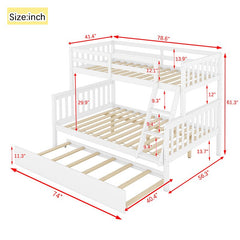 Bellemave® Twin Over Full Rubber Wood Bunk Bed with Twin Size Trundle Bed, Convertible Ladder and Guardrail(Convertible) - Bellemave