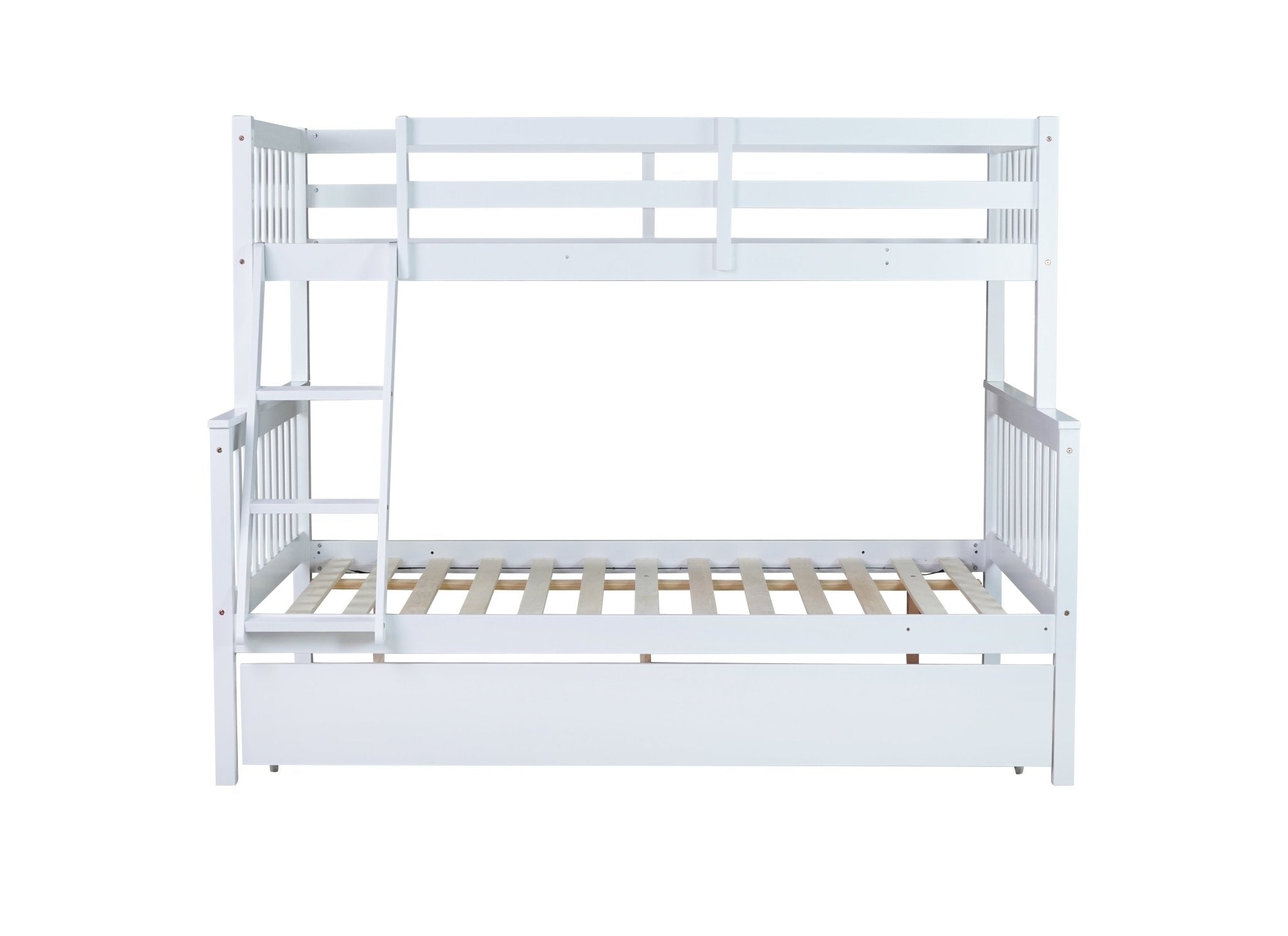 Bellemave® Twin Over Full Rubber Wood Bunk Bed with Twin Size Trundle Bed, Convertible Ladder and Guardrail(Convertible) - Bellemave