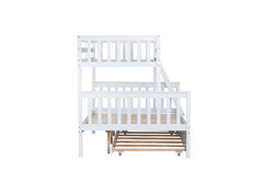 Bellemave® Twin Over Full Rubber Wood Bunk Bed with Twin Size Trundle Bed, Convertible Ladder and Guardrail(Convertible) - Bellemave