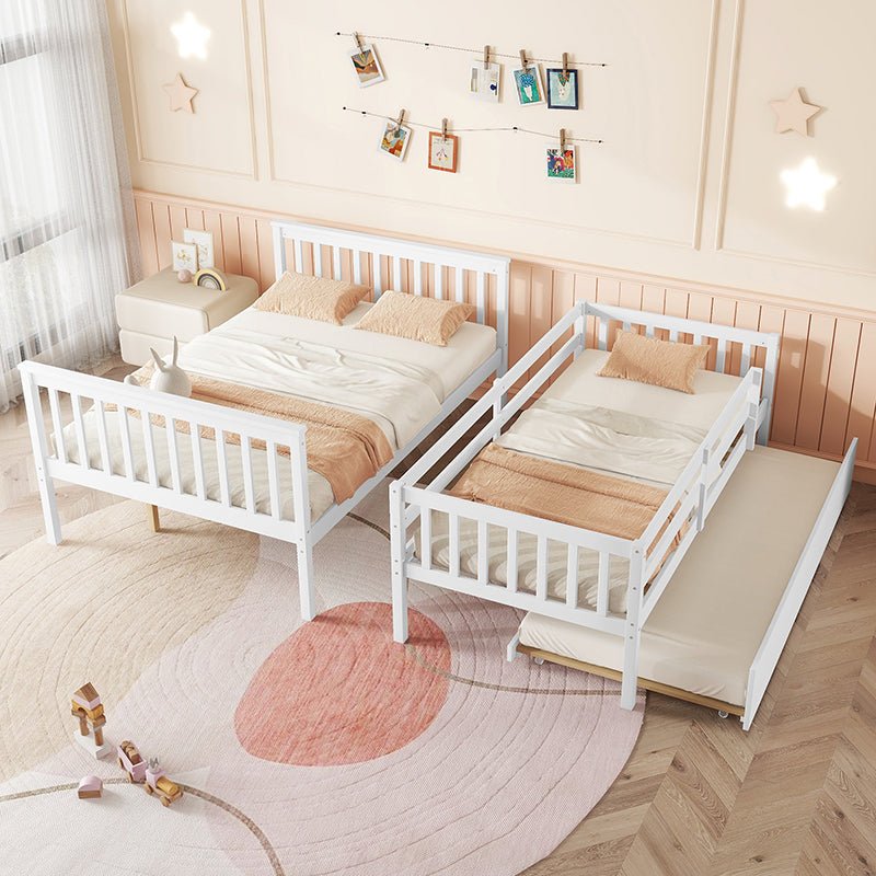 Bellemave® Twin Over Full Rubber Wood Bunk Bed with Twin Size Trundle Bed, Convertible Ladder and Guardrail(Convertible) - Bellemave