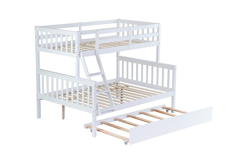 Bellemave® Twin Over Full Rubber Wood Bunk Bed with Twin Size Trundle Bed, Convertible Ladder and Guardrail(Convertible) - Bellemave