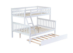 Bellemave® Twin Over Full Rubber Wood Bunk Bed with Twin Size Trundle Bed, Convertible Ladder and Guardrail(Convertible) - Bellemave