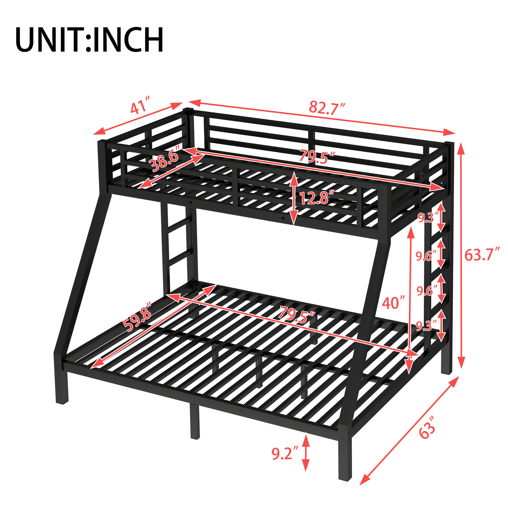 Bellemave® Twin Over Full Size Metal Bunk Bed, Bunk Beds Twin Over Full Size with Full - Length Guardrail and Ladder - Bellemave