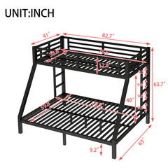 Bellemave® Twin Over Full Size Metal Bunk Bed, Bunk Beds Twin Over Full Size with Full - Length Guardrail and Ladder - Bellemave